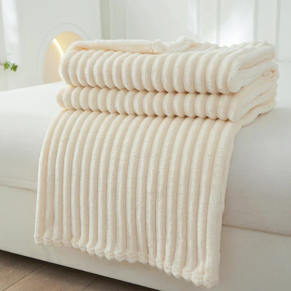 Wide Striped Flannel Fleece Blanket Soft Warmth Cozy Home Decor 1