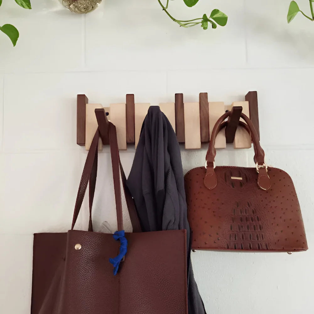 Folding Piano Style Wooden Hook Rack