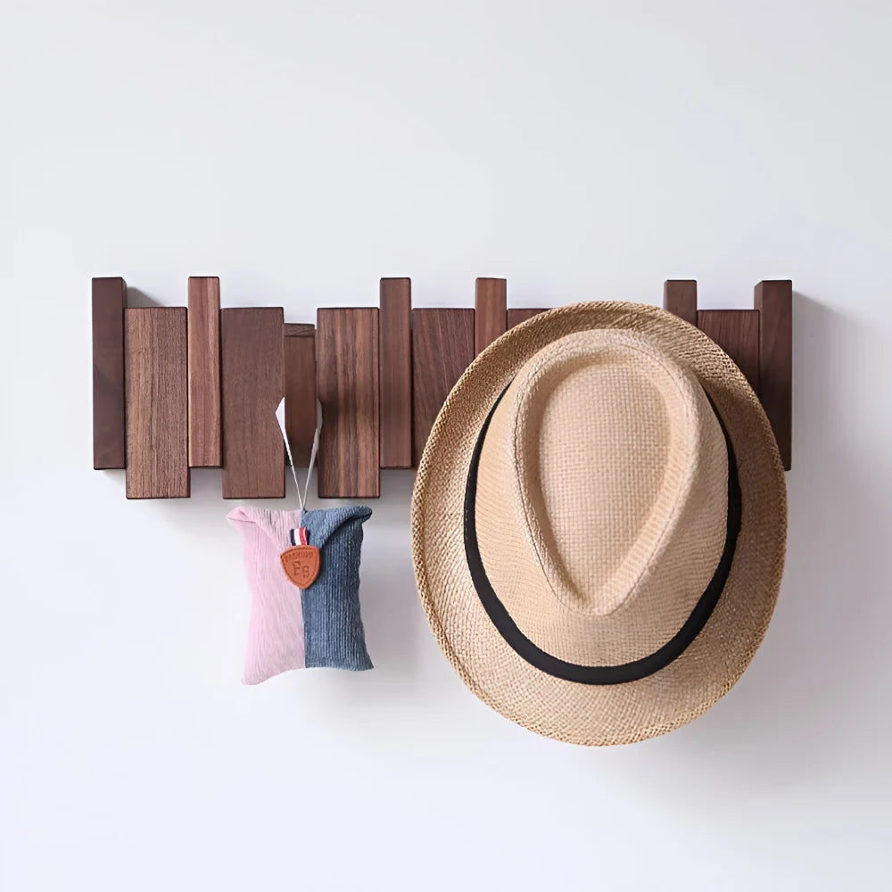 Folding Piano Style Wooden Hook Rack