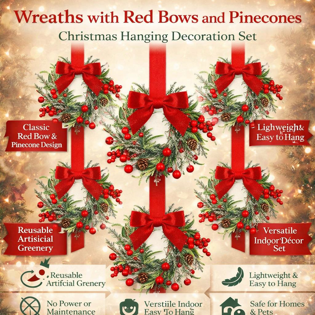 Red Bow Pinecone Christmas Wreath