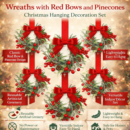 Red Bow Pinecone Christmas Wreath