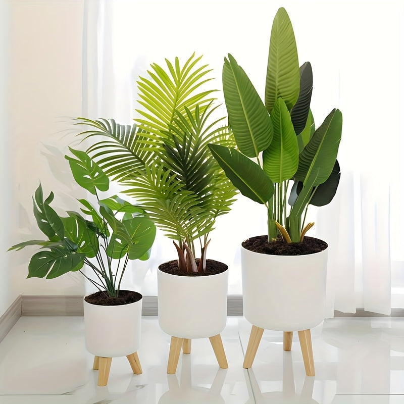 Round Planter Pot with Wooden Legs