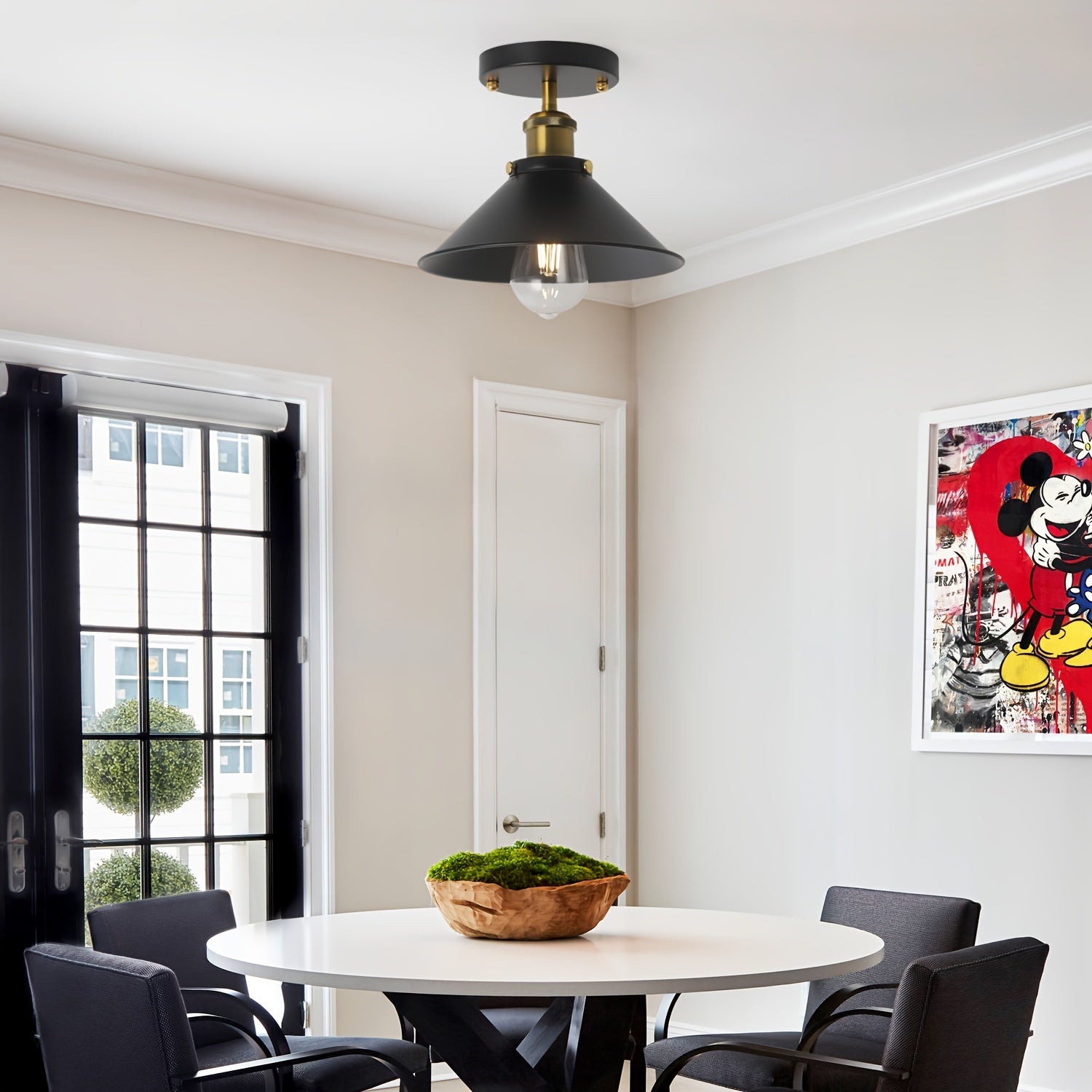 Industrial Black Semi Flush Ceiling Light