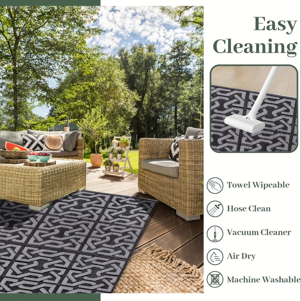 Reversible Black and Grey Outdoor Rug