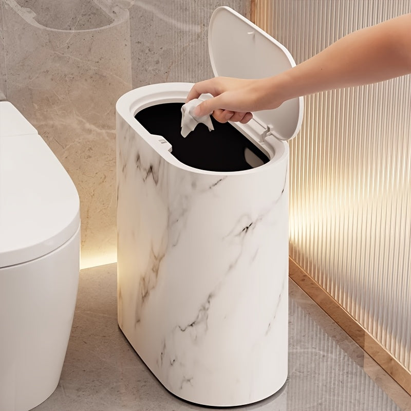 Marble Pattern Lidded Bathroom Bin