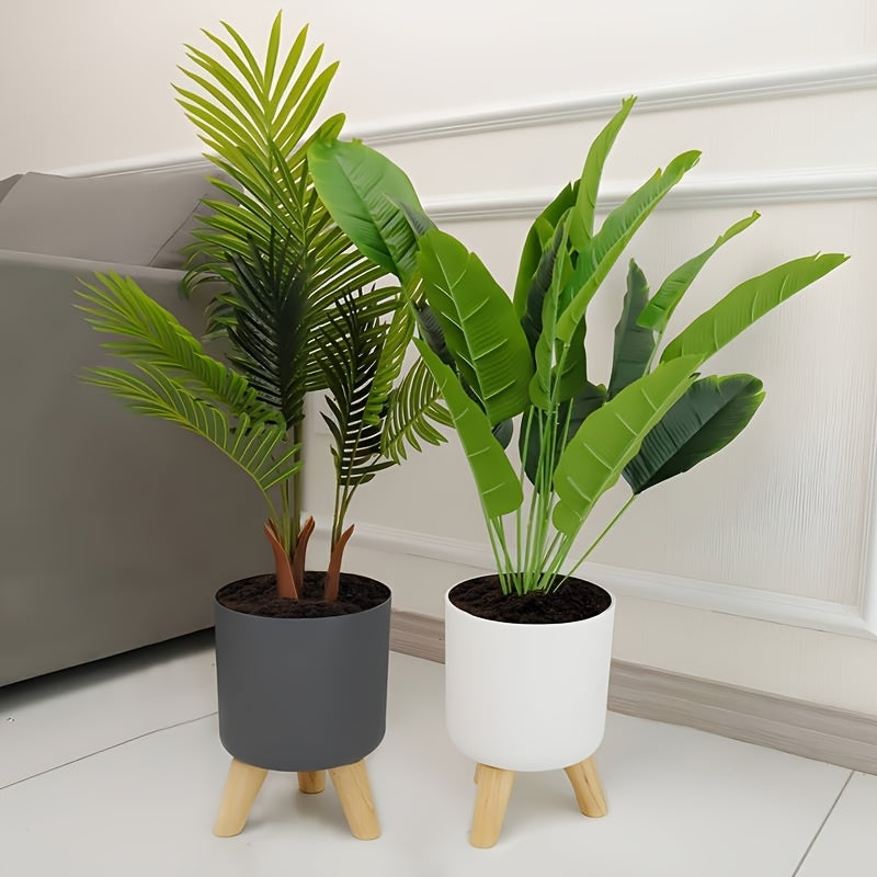 Round Planter Pot with Wooden Legs