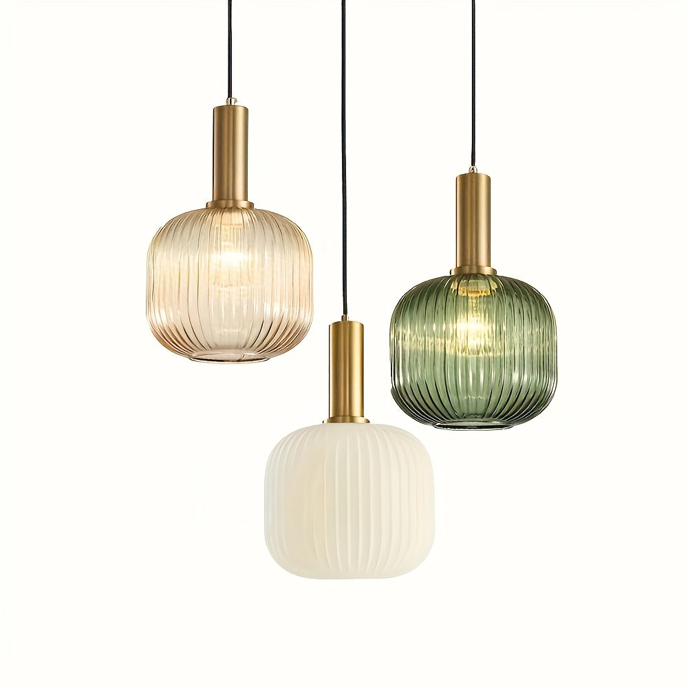 Ribbed Glass & Brass Pendant