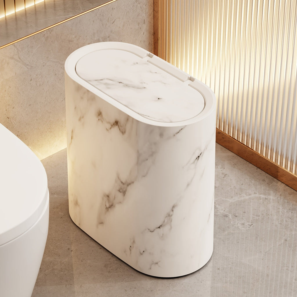 Marble Pattern Lidded Bathroom Bin