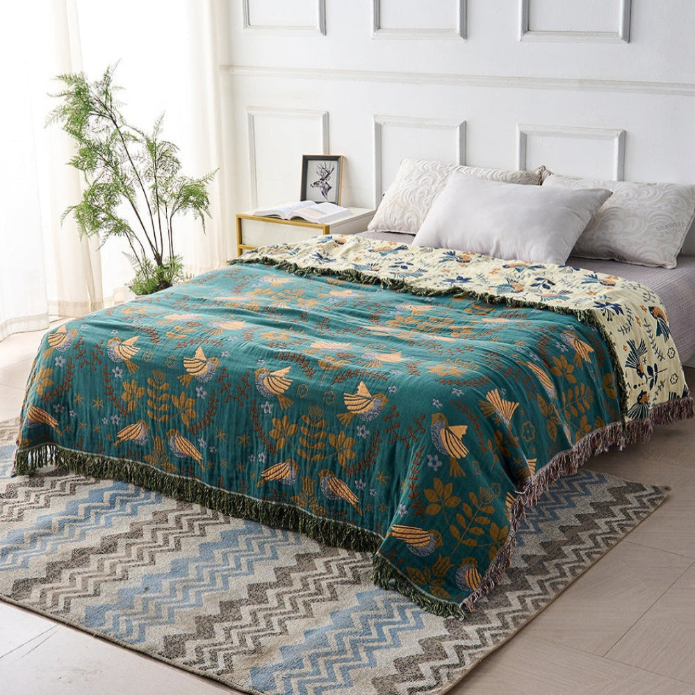 Reversible Scandinavian Bird Blanket | 100% Cotton Blanket - Image 2
