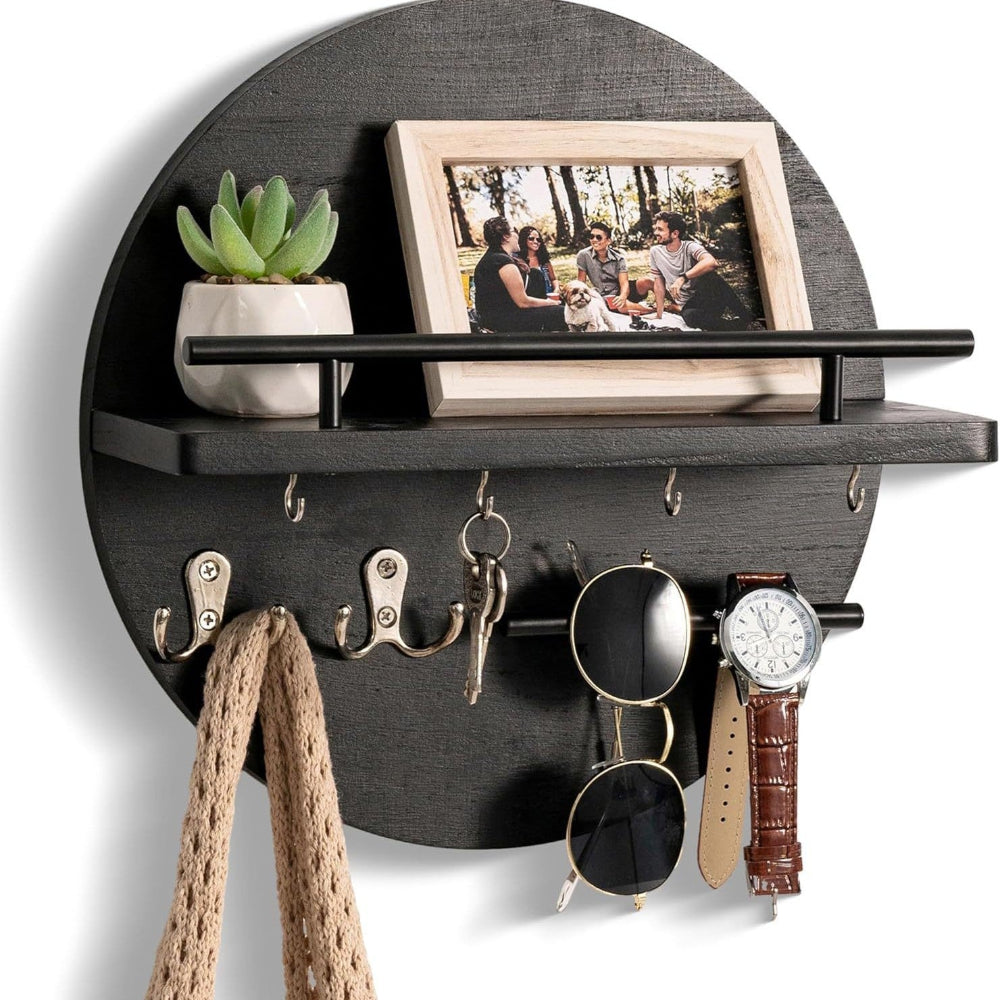 Round Wooden Wall Key Holder
