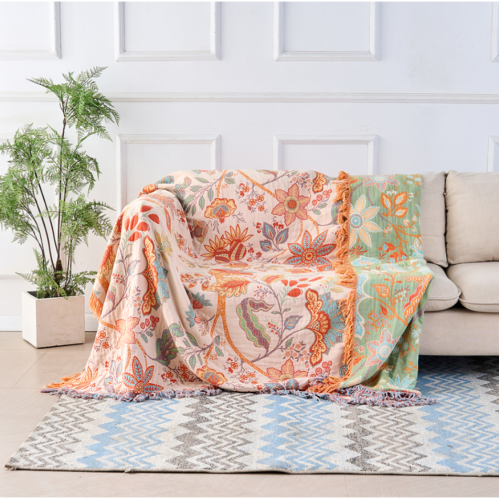 Blanket Throw Fringe Floral Boho Blanket - Image 1