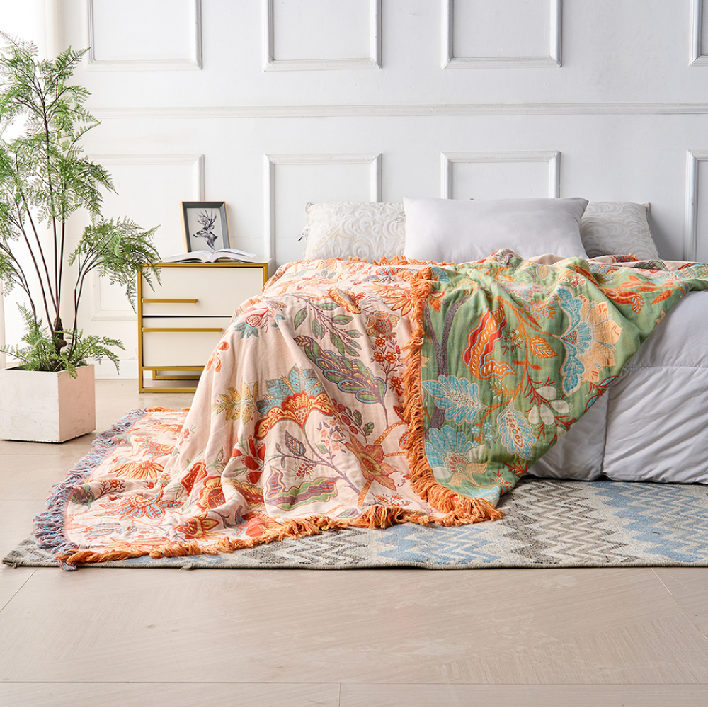 Blanket Throw Fringe Floral Boho Blanket - Image 4
