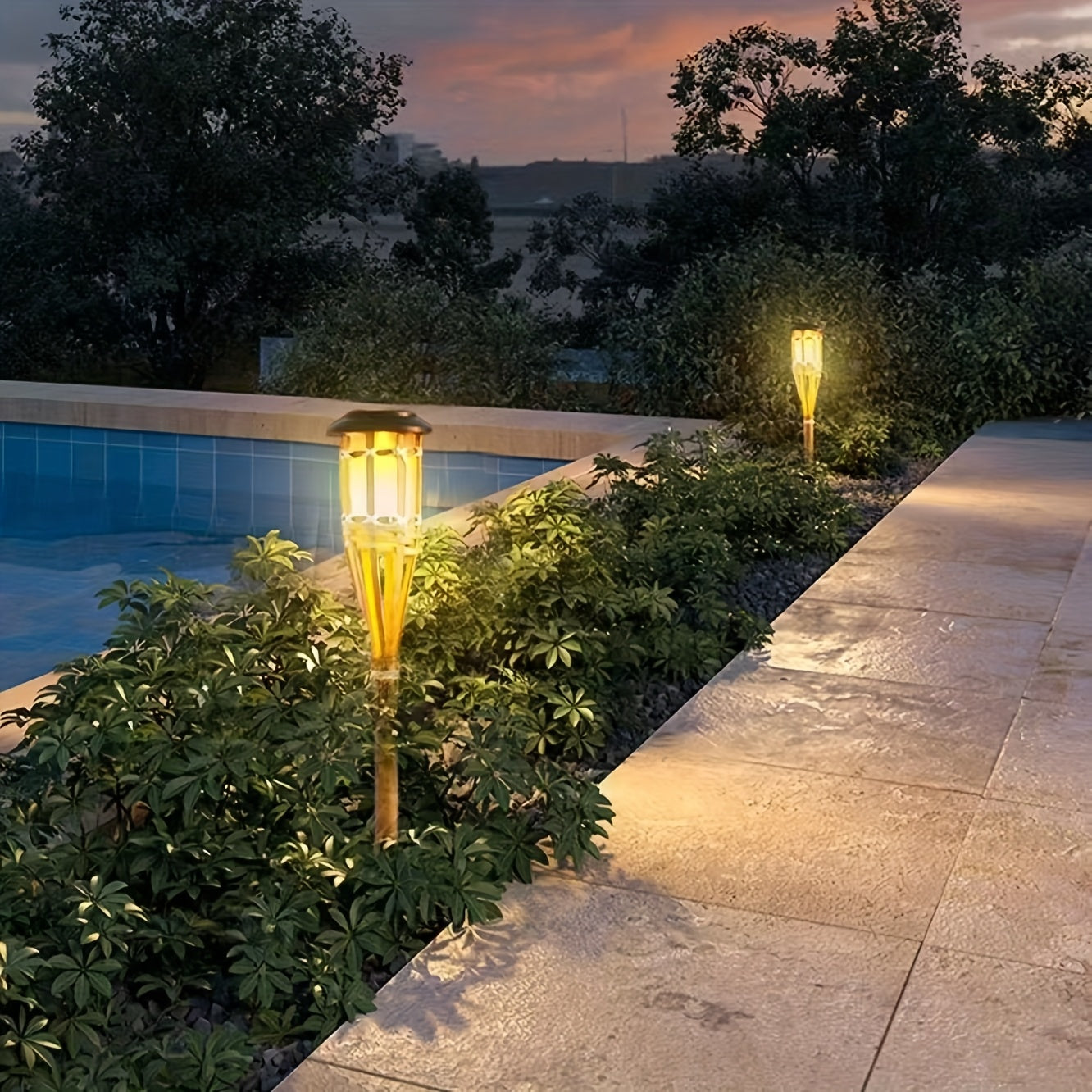 Solar Bamboo Flame Lantern 2 Pack