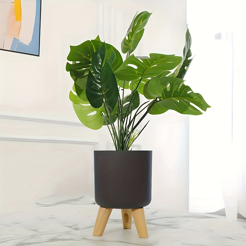 Round Planter Pot with Wooden Legs