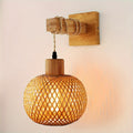 Rustic Rattan & Wood Wall Sconce