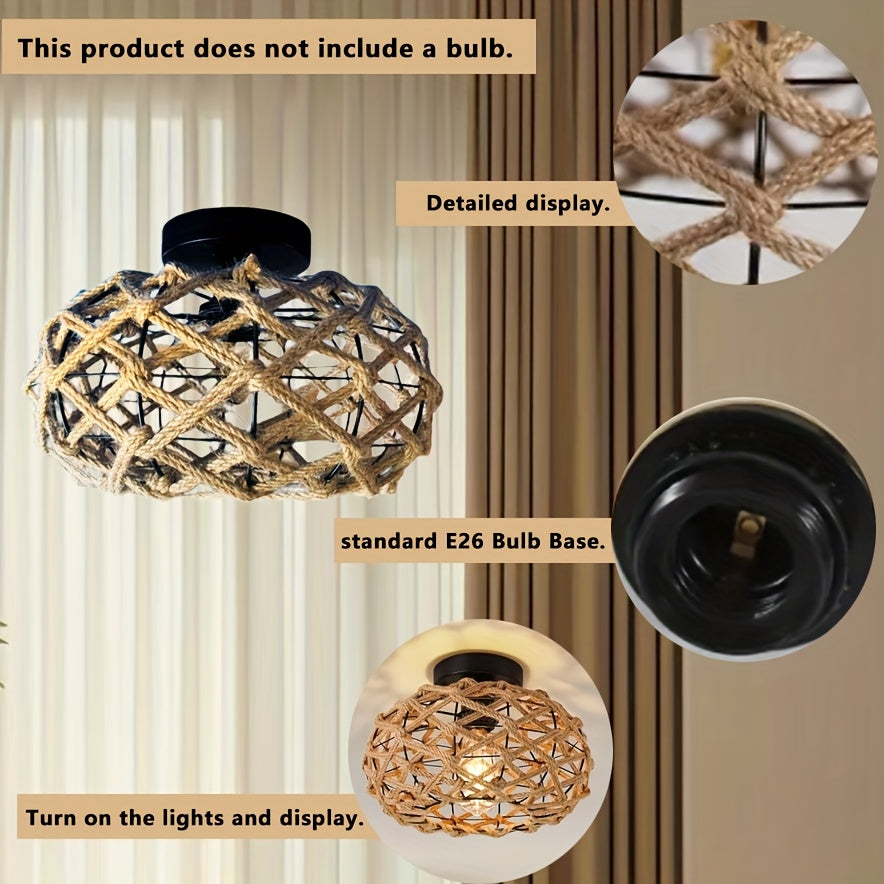 Hemp Rope Rustic Flush Ceiling Light