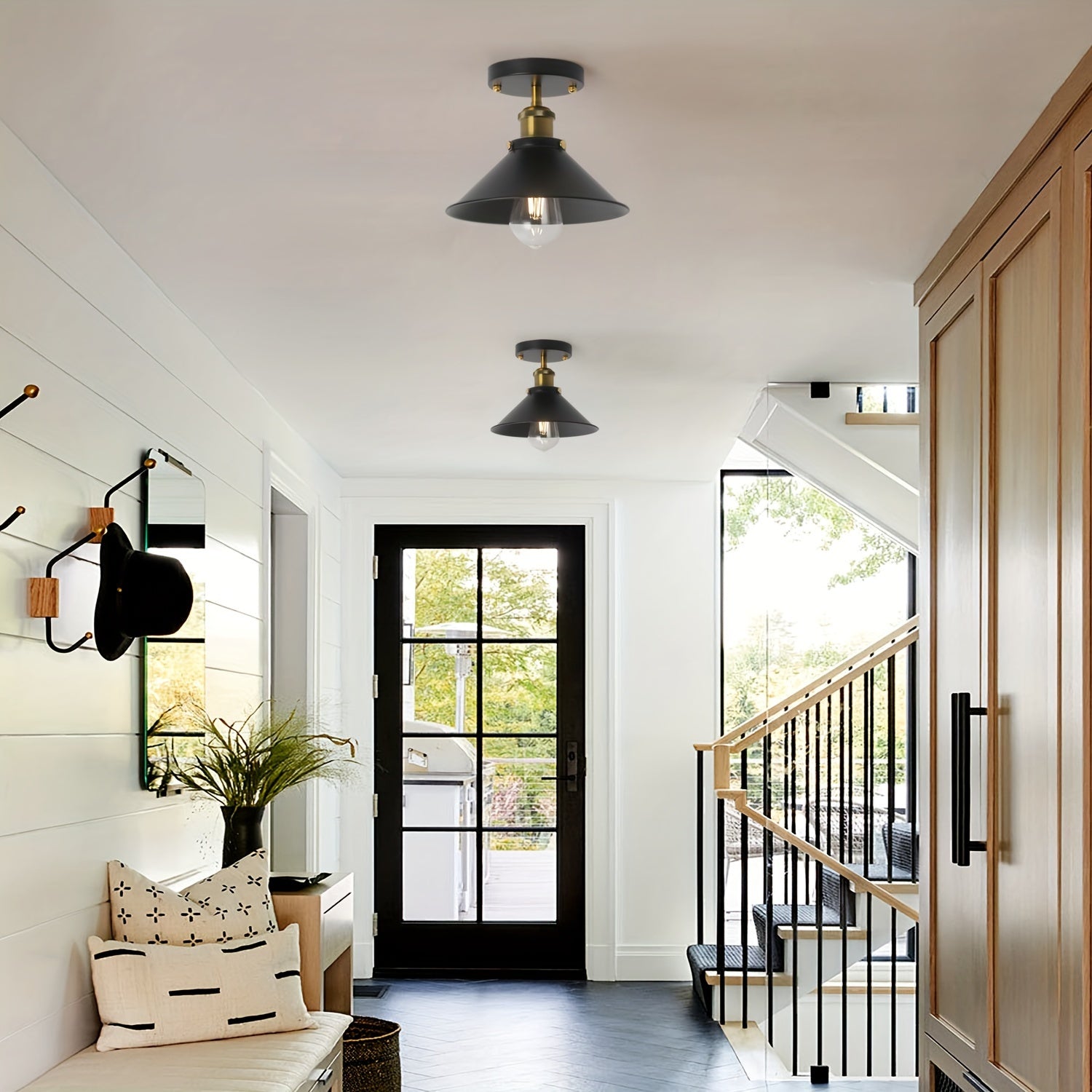 Industrial Black Semi Flush Ceiling Light