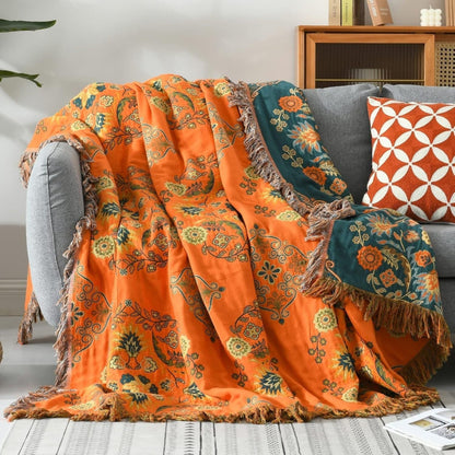 Fringe Cotton Reversible Throw