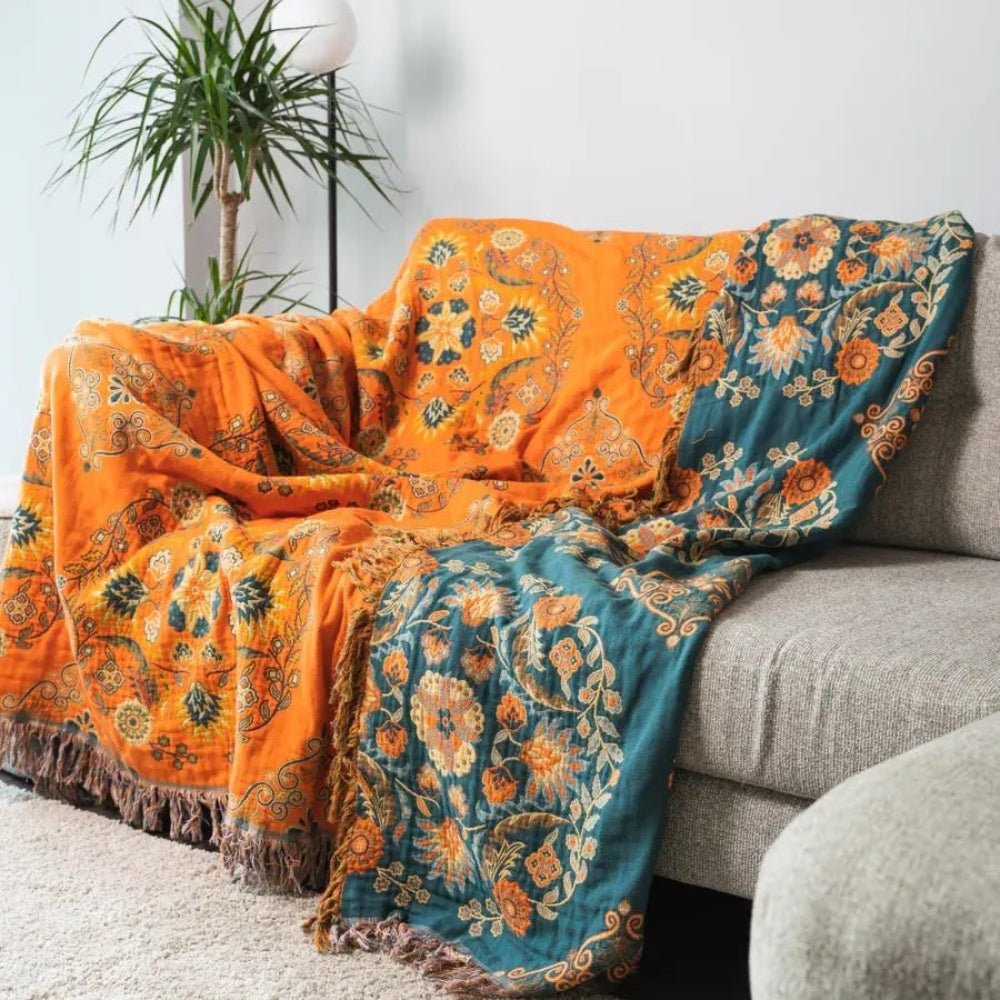 Fringe Cotton Reversible Throw