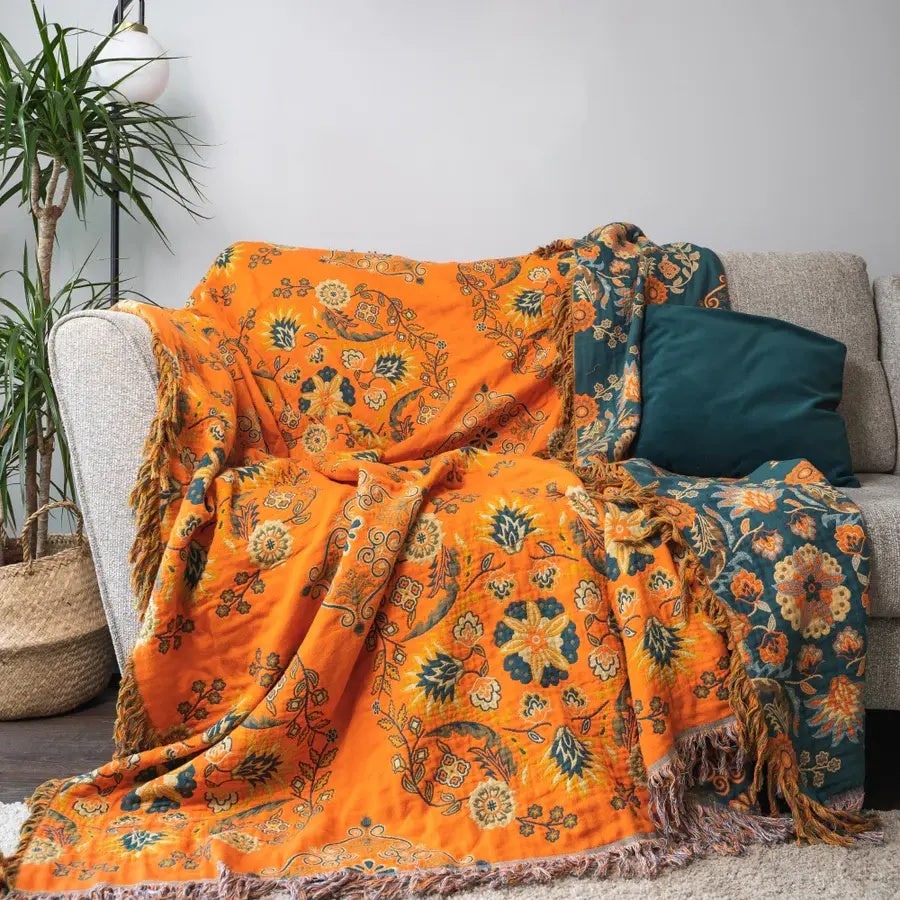 Fringe Cotton Reversible Throw