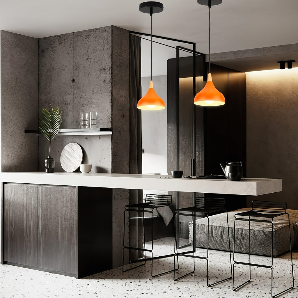 Teardrop Metal & Wood Pendant Light