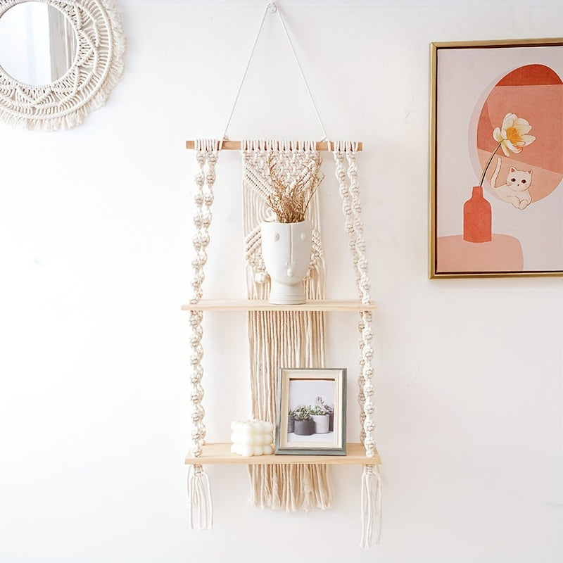 Boho Macrame 2-Tier Hanging Shelf