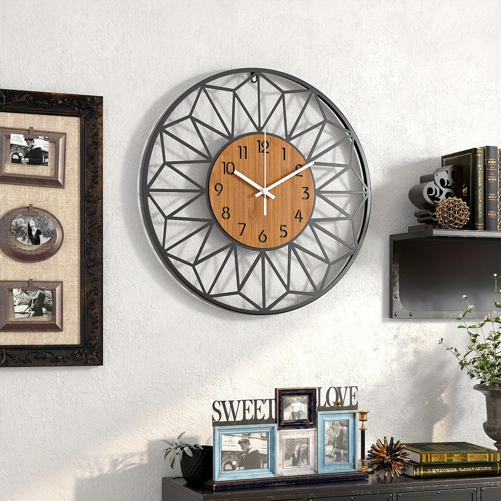 Wood Grain Metal Wall Clock