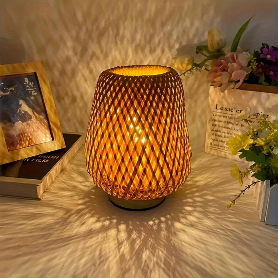 Woven Bamboo Bedside Table Lamp