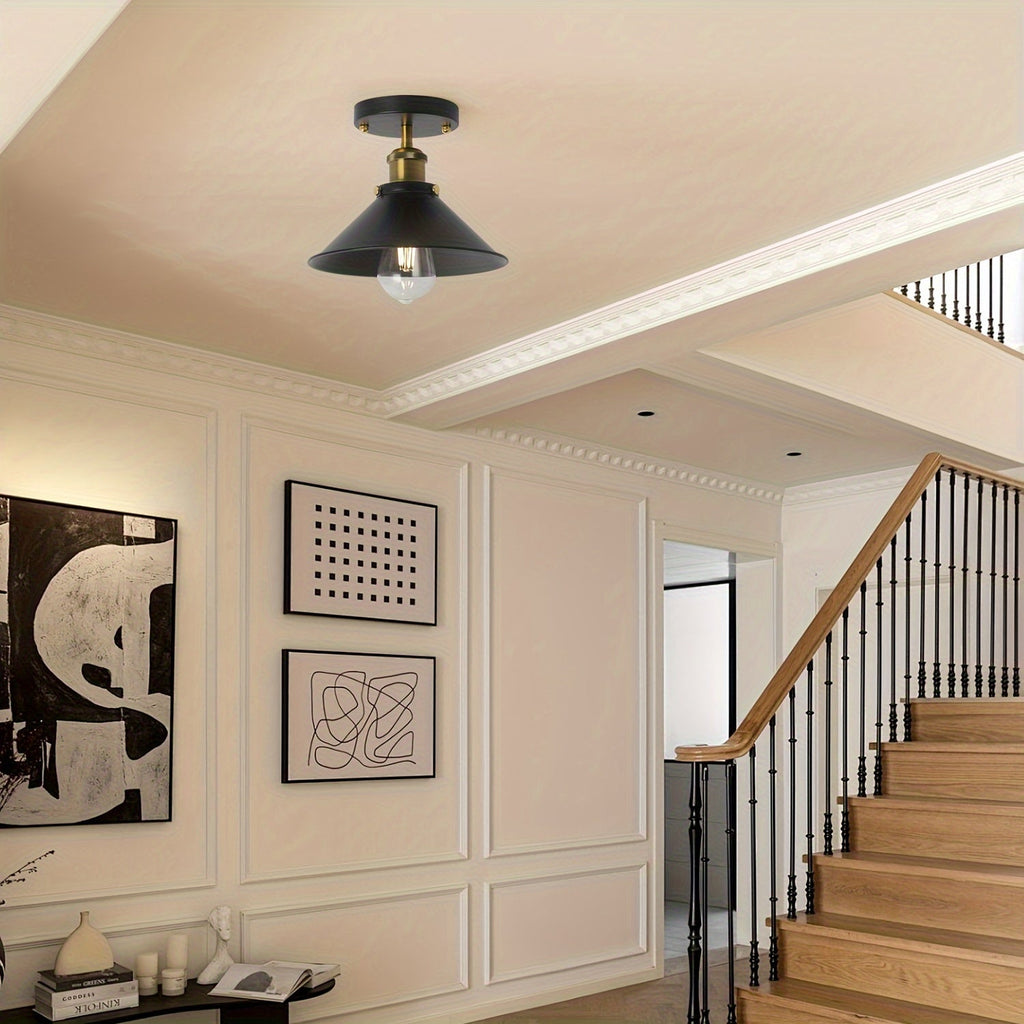 Industrial Black Semi Flush Ceiling Light