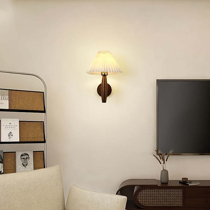 Pleated Shade Wooden Wall Sconce