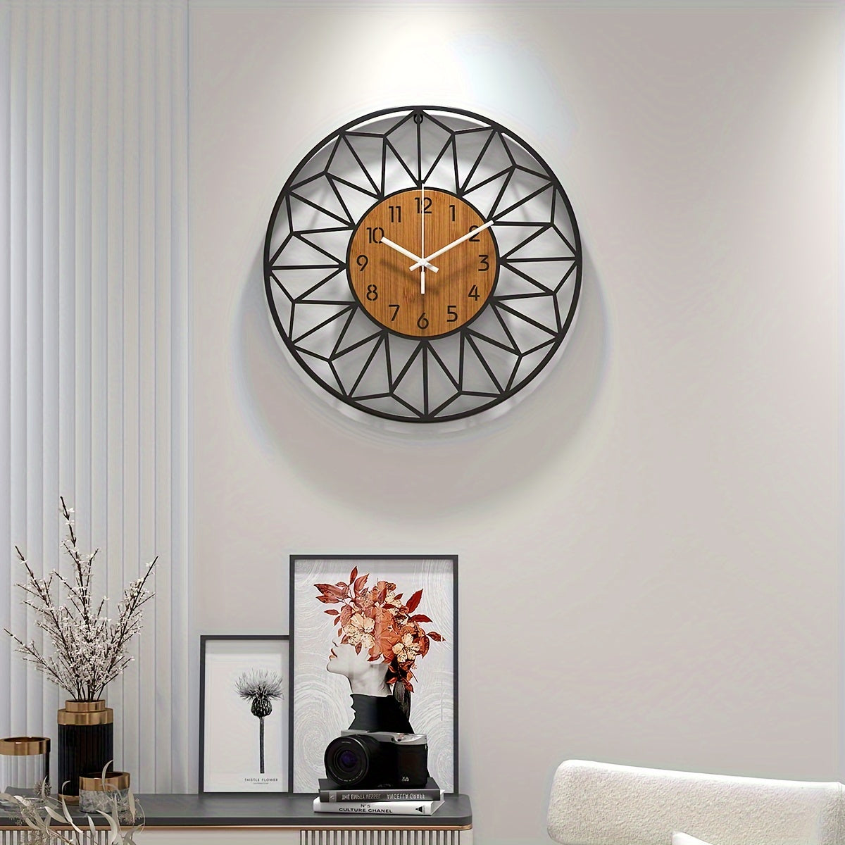 Wood Grain Metal Wall Clock