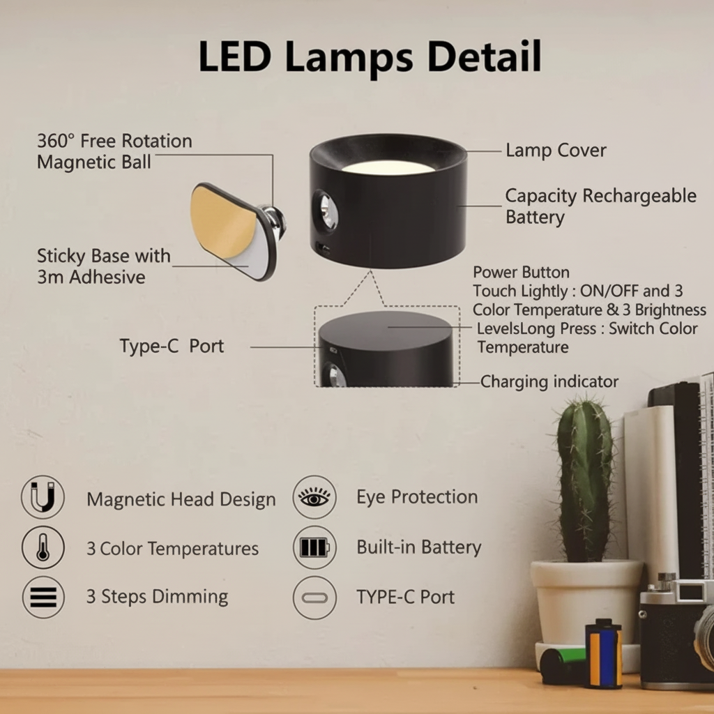 Magnetic Rechargeable LED Wall Light