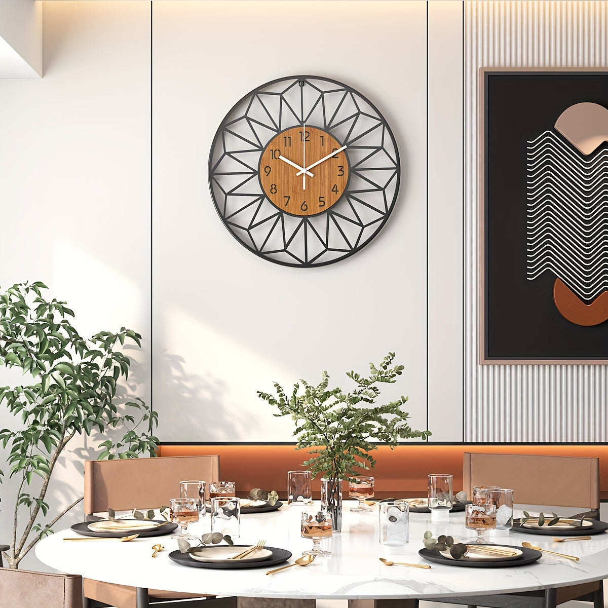 Wood Grain Metal Wall Clock
