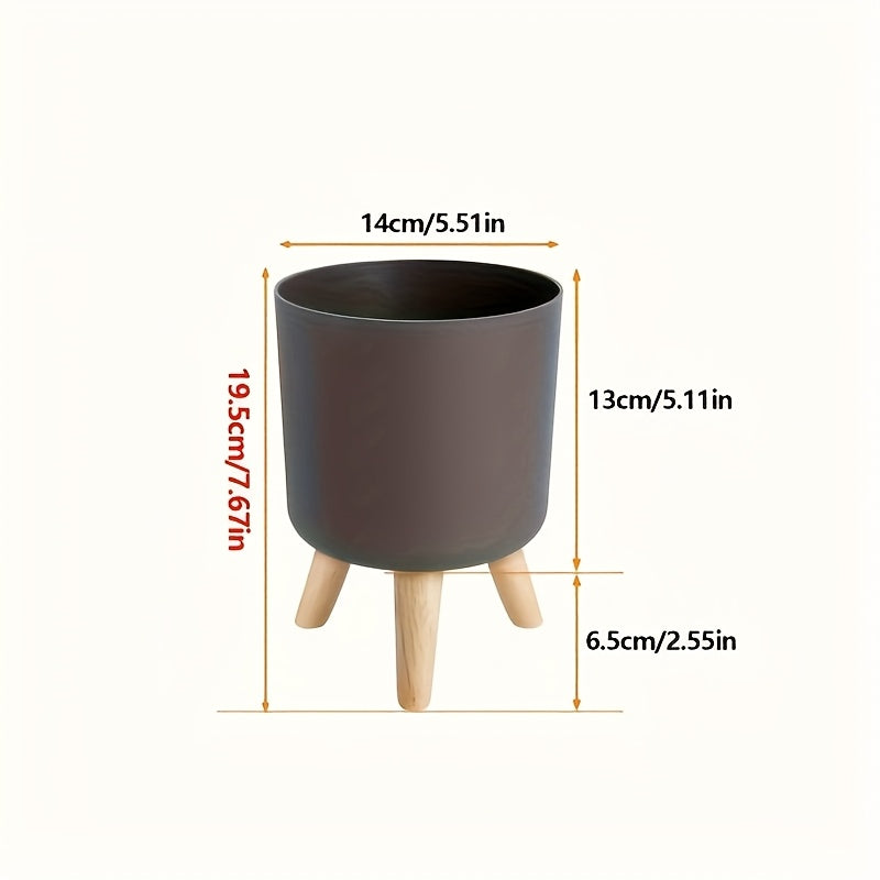 Round Planter Pot with Wooden Legs