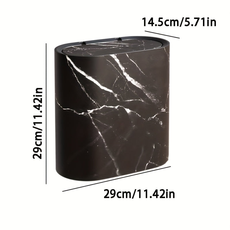 Marble Pattern Lidded Bathroom Bin
