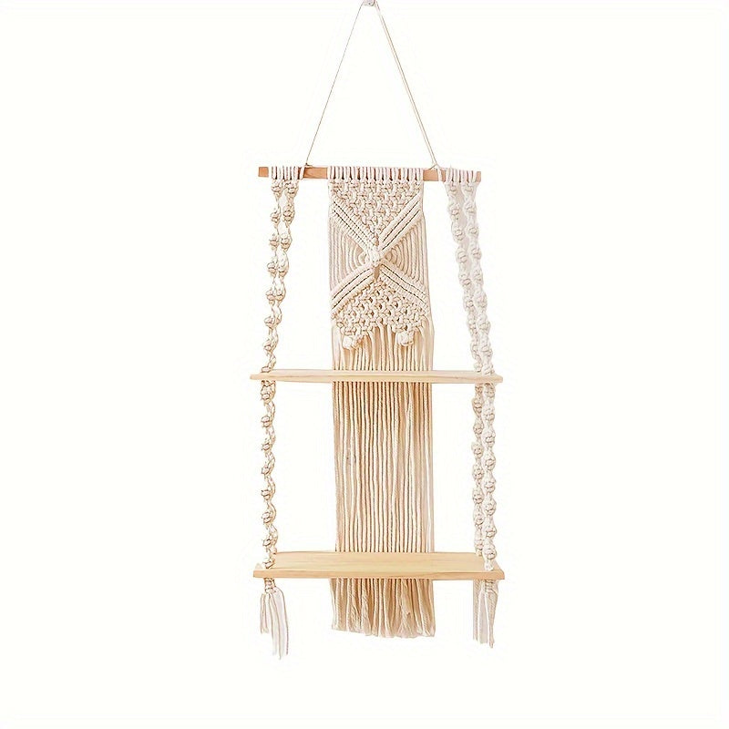 Boho Macrame 2-Tier Hanging Shelf