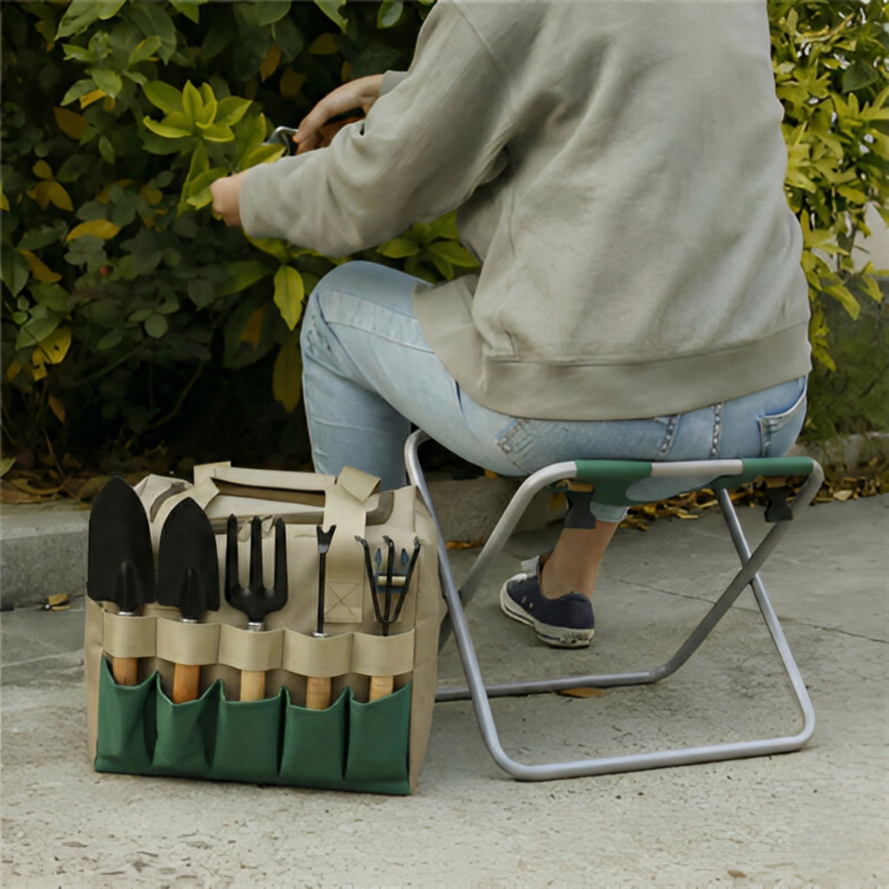 Garden Tool Set Seat Folding Stool Portable - Image 1