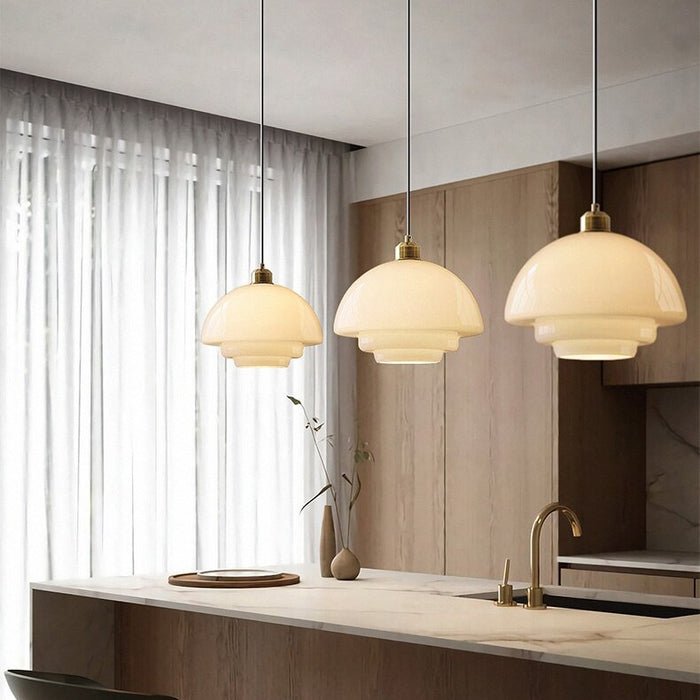 White Glass Mid-Century Pendant