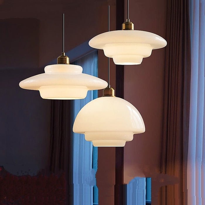 White Glass Mid-Century Pendant