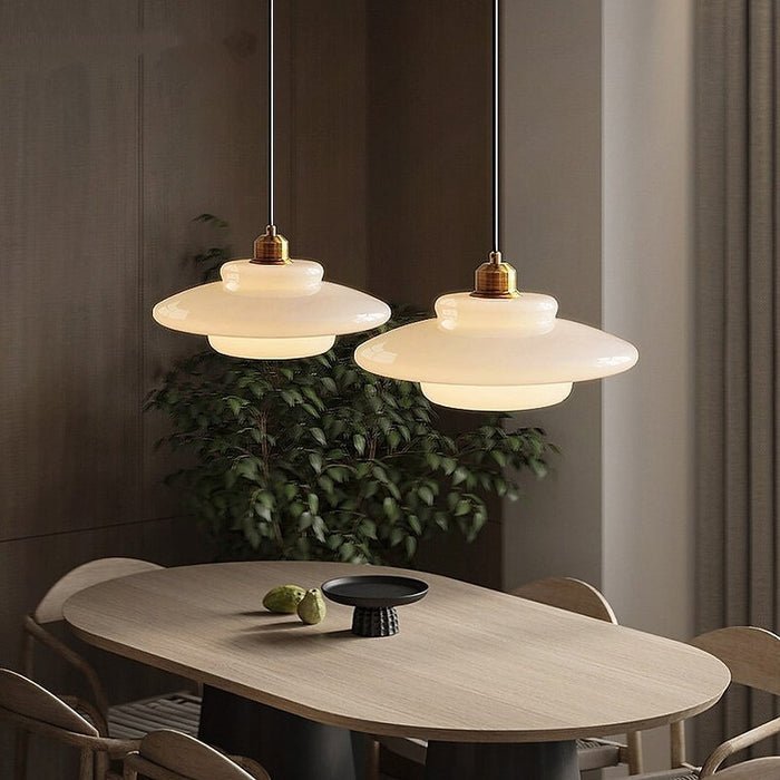 White Glass Mid-Century Pendant