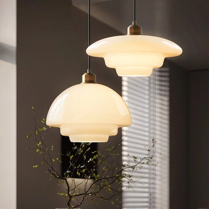White Glass Mid-Century Pendant
