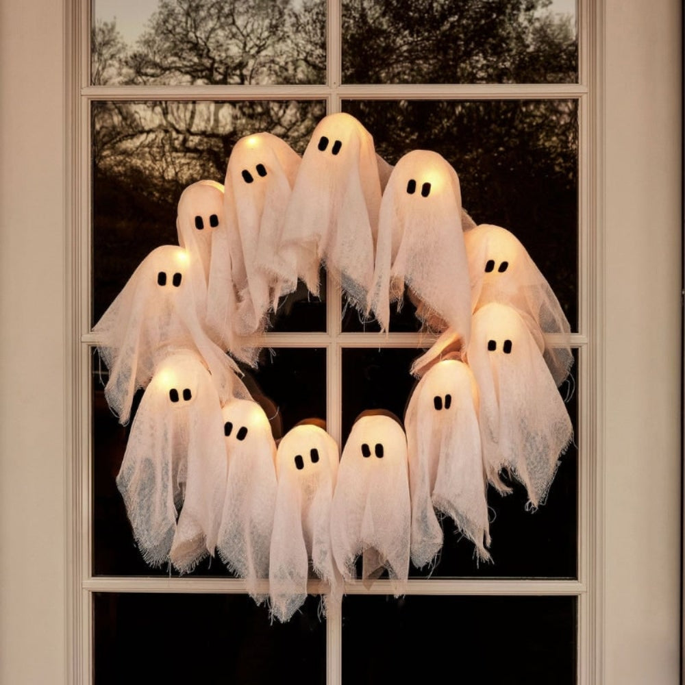 Halloween Decoration Ghost Wreath LED Lighted Design - Image 1