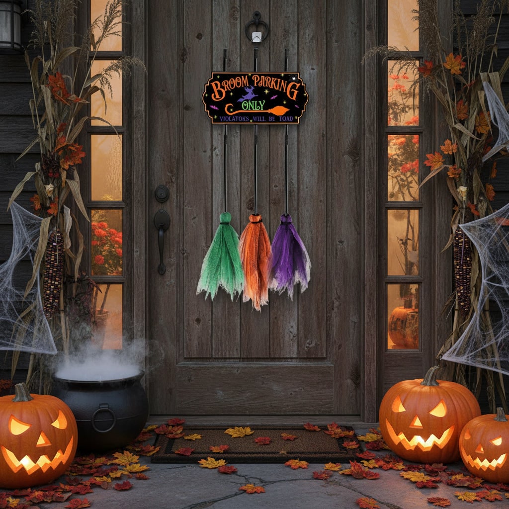 Halloween Decoration Sign Broom Parking Fun Home Accent - Image 1