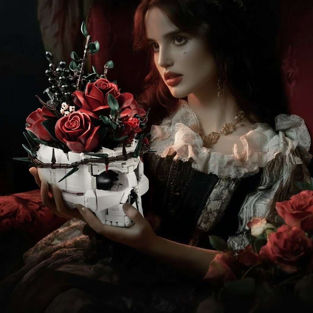Halloween Decoration Skull Design Gothic Flower Arrangement - Image 3