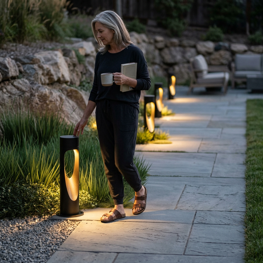 Outdoor Floor Lamp Weather Resistant LED Tall Round Base