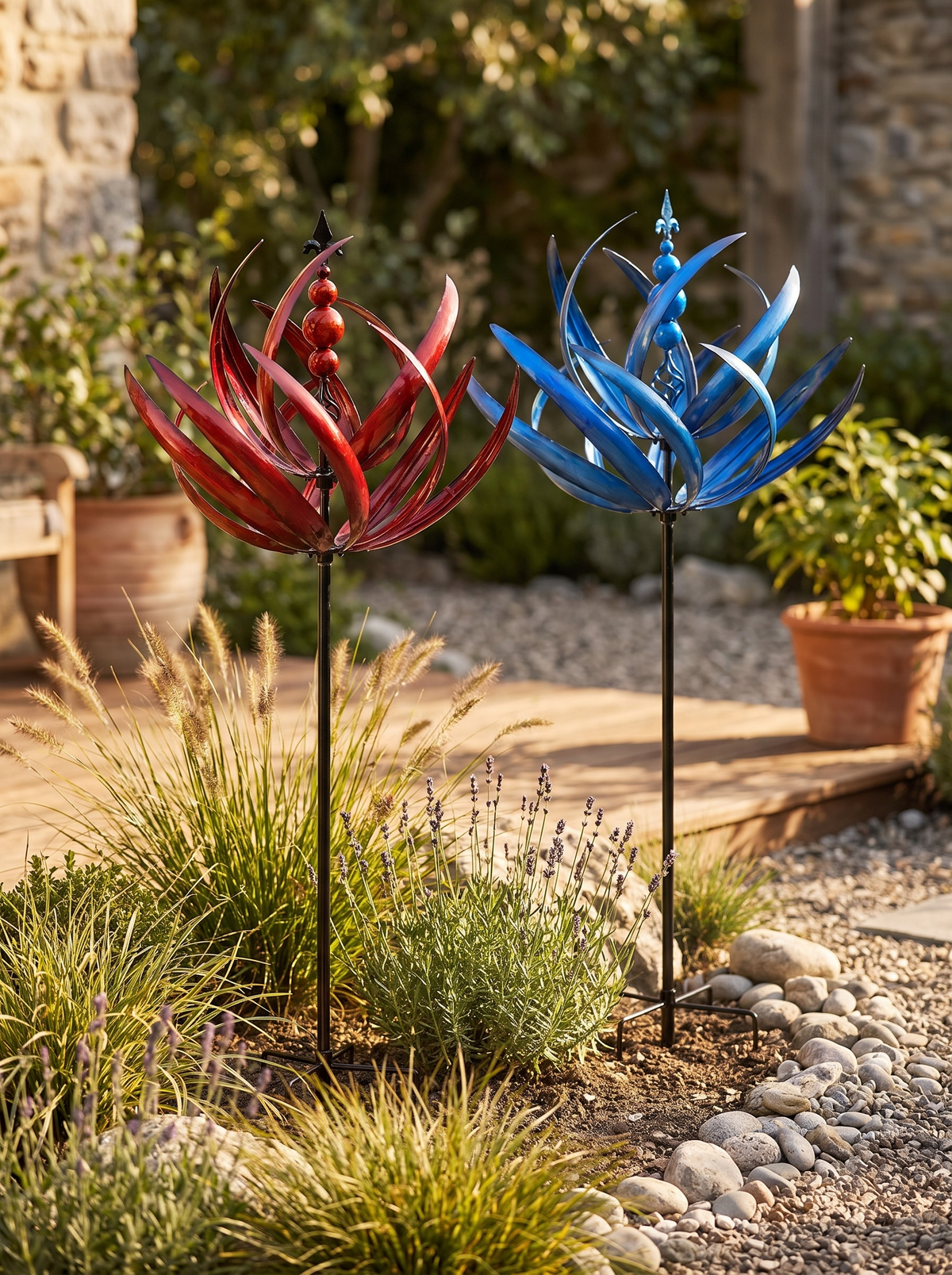 Garden wind spinner turning on a light breeze
