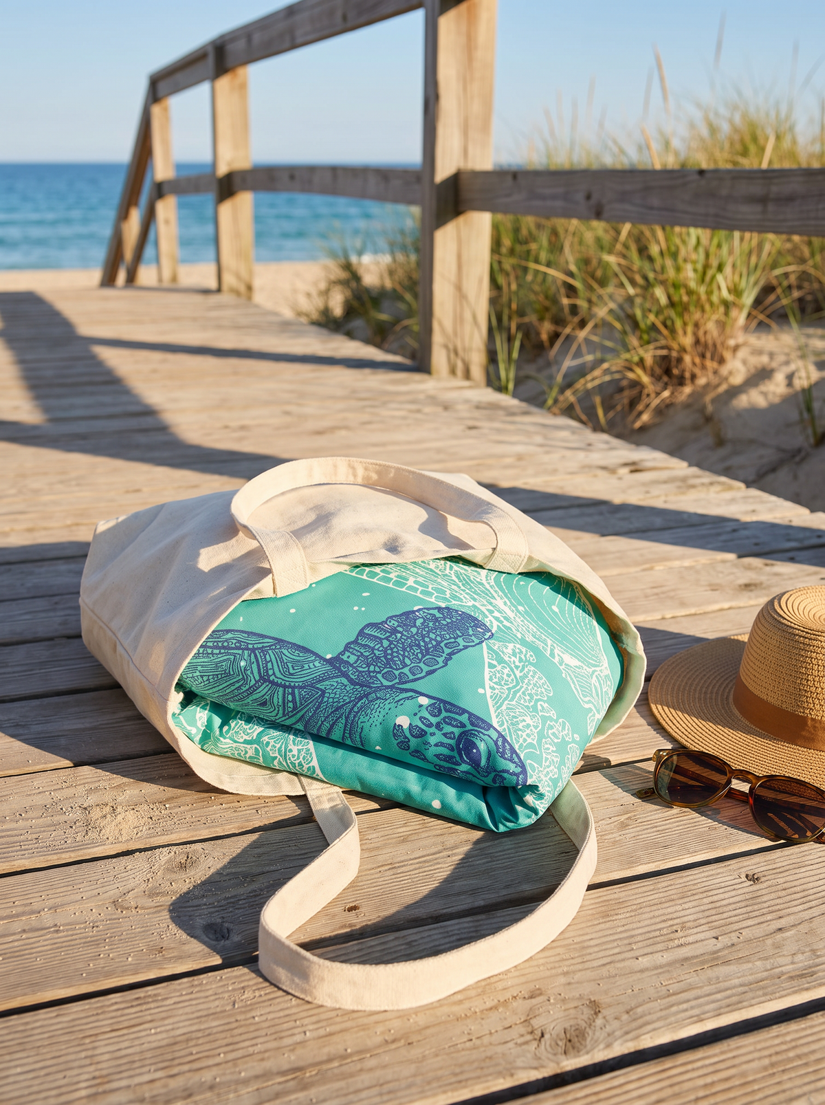 Folded beach blanket packed into a bag