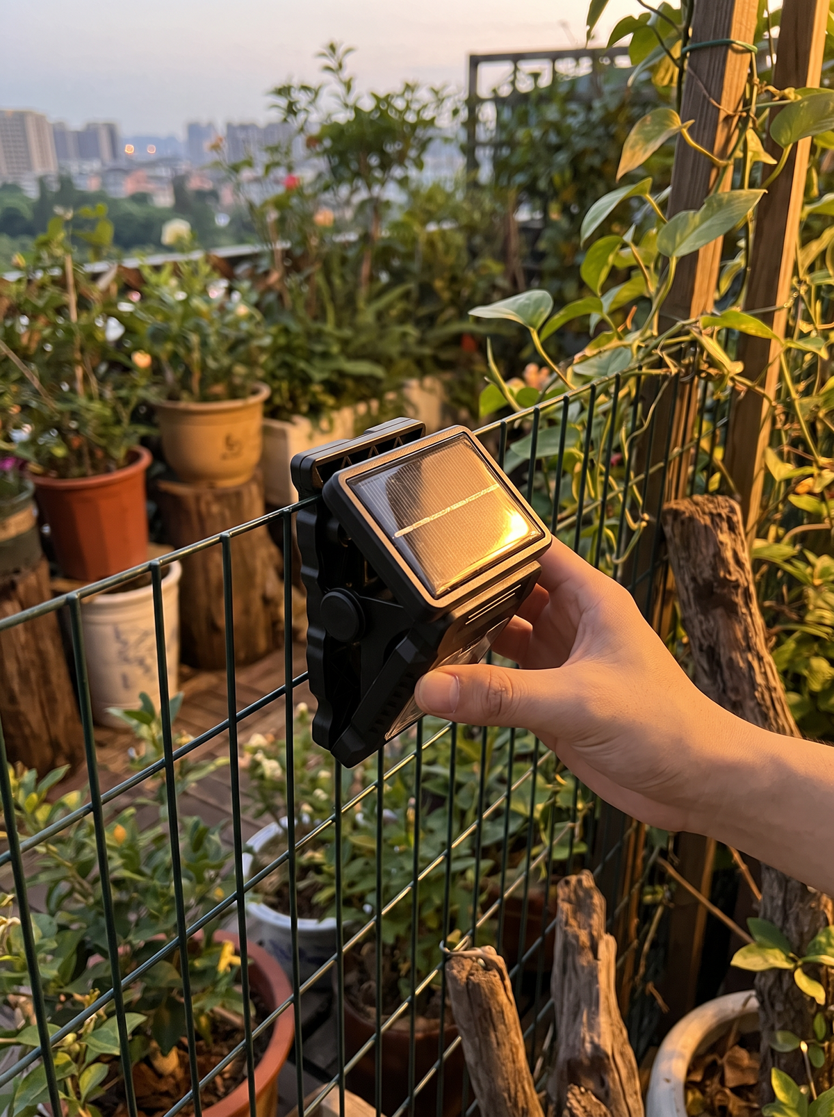 Solar panel of a motion sensor light charging in daylight