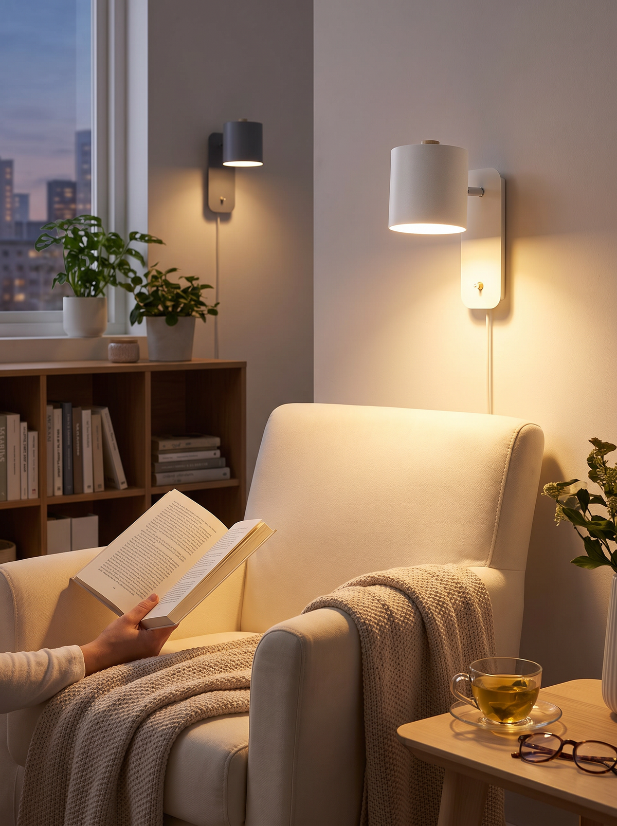 Wall lamp lighting a reading chair