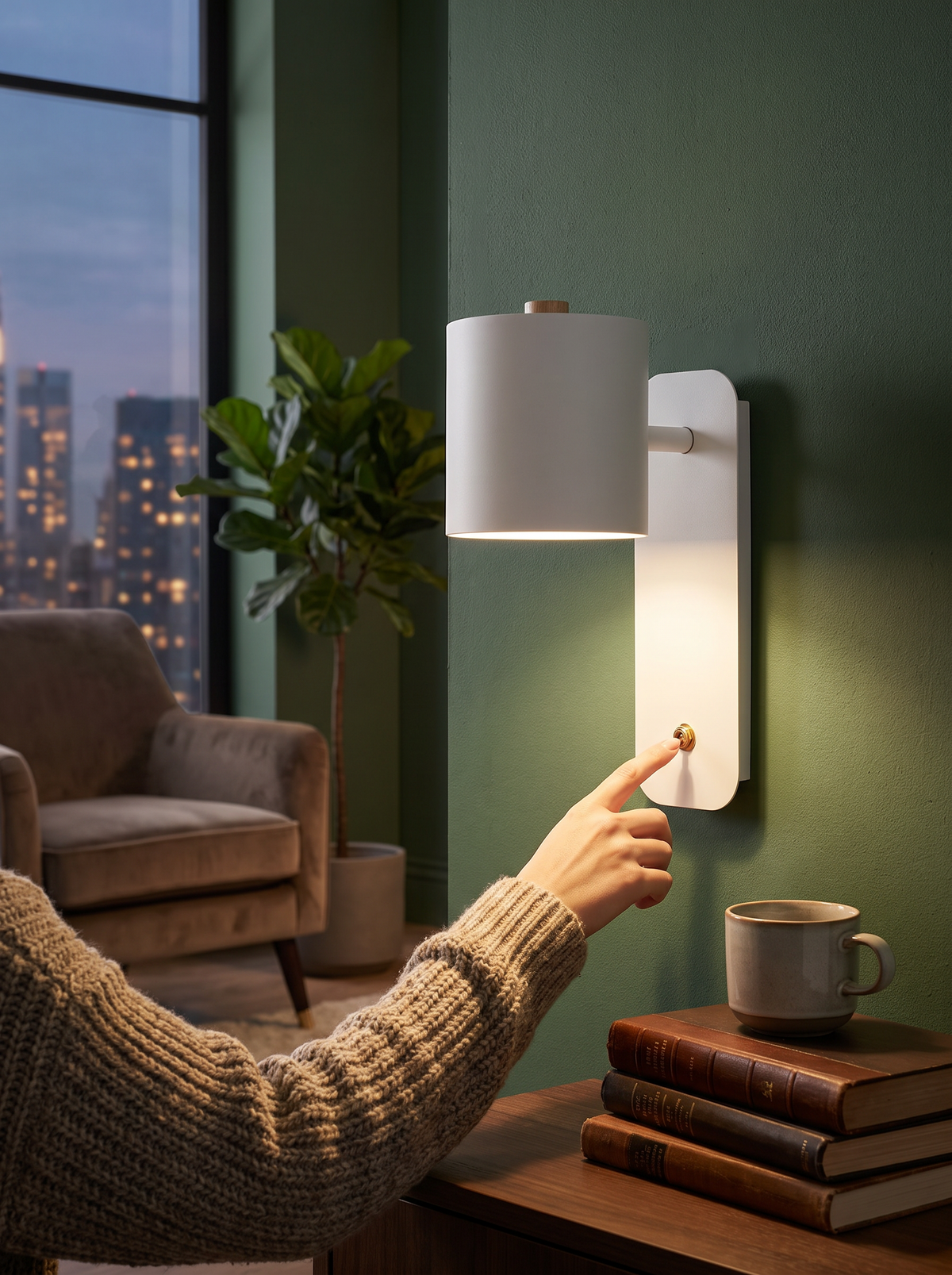 LED wall lamp with its own switch mounted on a bedroom wall